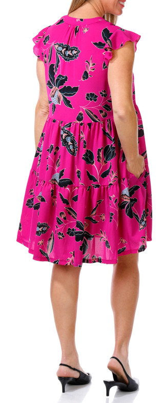 Thumbnail 2: Kaktus Kaktus Womens Flutter Sleeve Crepe Tiered Short Dress 