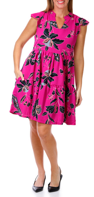 Thumbnail 1: Kaktus Kaktus Womens Flutter Sleeve Crepe Tiered Short Dress 