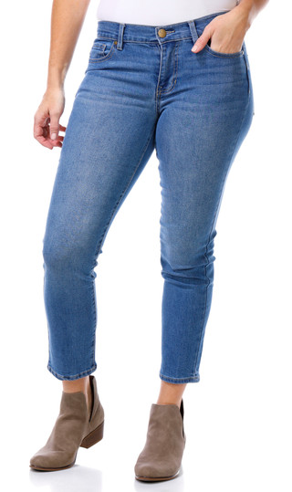 Thumbnail 1: D. Jeans D. Jeans Petite Mid Rise Slim Straight Leg Jeans 