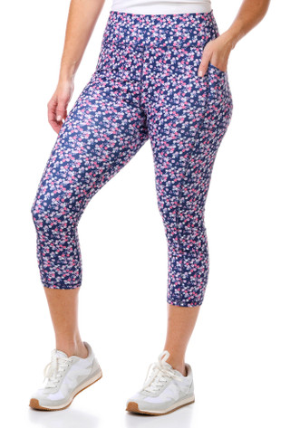 Thumbnail 1: Brisas Brisas Womens 21.5 in Ditsy Print Pocket Capri Leggings 