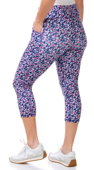 Thumbnail 2: Brisas Brisas Womens 21.5 in Ditsy Print Pocket Capri Leggings 