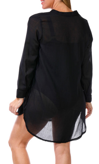 Thumbnail 2: J VALDI J Valdi Womens Long Sleeve Tunic Button Down Coverup Shirt 