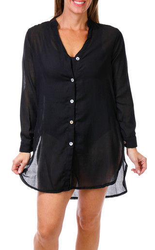 Thumbnail 1: J VALDI J Valdi Womens Long Sleeve Tunic Button Down Coverup Shirt 
