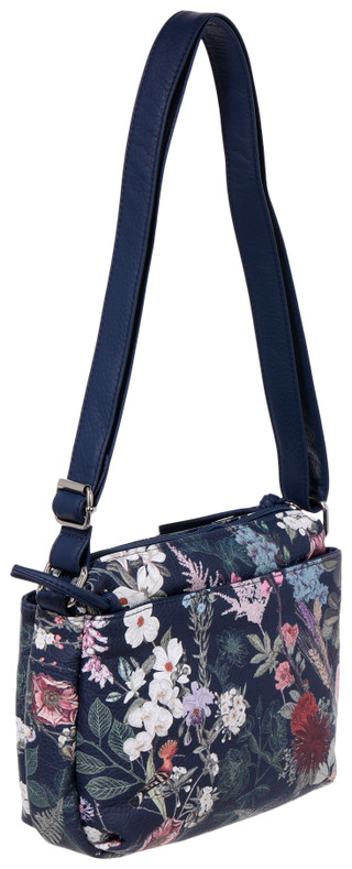 Thumbnail 3: Bueno Bueno Navy Floral Print Wash Top Zip Crossbody Bag Purse 