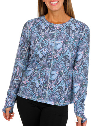 Thumbnail 1: Brisas Brisas Womens Athleisure Long Sleeve Ribbed Botanical Top 