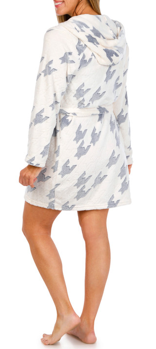 Thumbnail 3: JACLYN Jaclyn Womens Hooded Houndstooth Plush Wrap Robe 