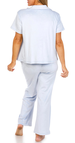 Thumbnail 4: JACLYN Jaclyn Womens 3 Pc Bow Embossed Velour Pajama Set & Socks 
