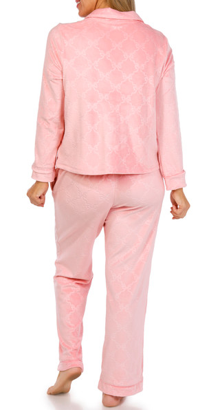 Thumbnail 2: JACLYN Jaclyn Womens 2 Pc Bow Trellis Embossed Velour Pajama Set 