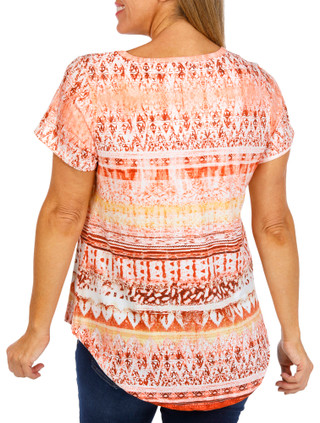 Thumbnail 2: ONE WORLD One World Womens Short Sleeve Crew Neck Embellished Top 