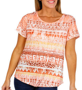 Thumbnail 1: ONE WORLD One World Womens Short Sleeve Crew Neck Embellished Top 