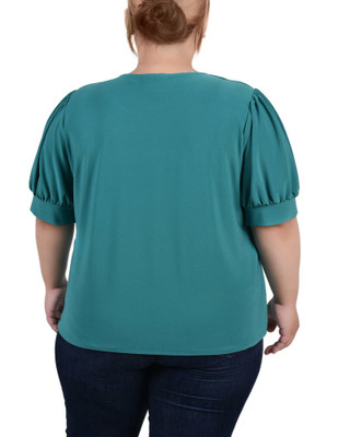 Thumbnail 2: NY COLLECTION Plus Short Sleeve Balloon Sleeve Top With Hardware 