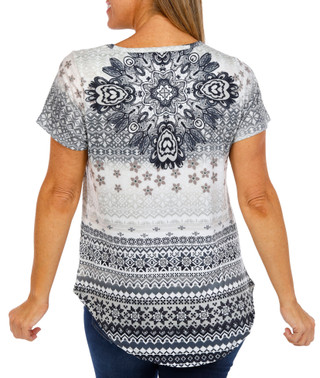 Thumbnail 2: ONE WORLD One World Womens Short Sleeve Crew Neck Embellished Top 