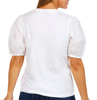 Thumbnail 2: Kaktus Kaktus Womens Short Puff Sleeve Cotton Henley Top 