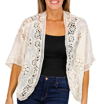 Thumbnail 1: LIV LOS ANGELES Liv Los Angeles Womens 3/4 Sleeve Crochet Cutout Cardigan 