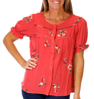 Thumbnail 1: LIV LOS ANGELES Liv Los Angeles Womens Short Sleeve Embroidered Button Top 