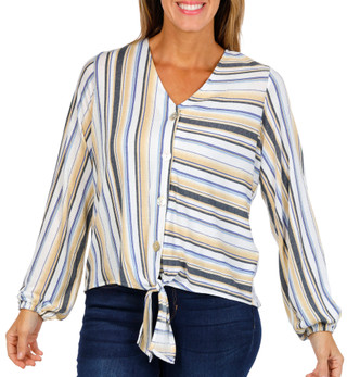 Thumbnail 1: Skyes The Limit Skyes The Limit Womens Long Sleeve Striped Tie Front Top 