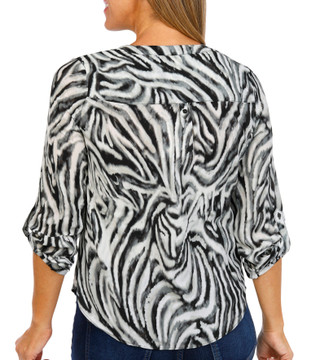 Thumbnail 2: Zac & Rachel Zac & Rachel Petite 3/4 Roll Tab Sleeve Printed Crepe Top 