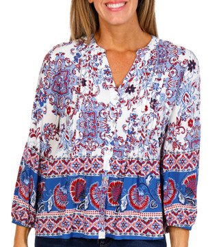 Thumbnail 1: FIGUEROA & FLOWER Figueroa & Flower Petite 3/4 Sleeve Floral Paisley Top 