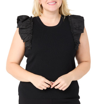 Thumbnail 1: INDUSTRY Industry Plus Flutter Sleeve Solid Ribbed Top 