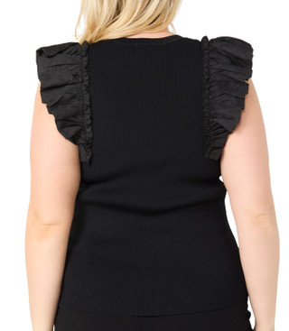Thumbnail 2: INDUSTRY Industry Plus Flutter Sleeve Solid Ribbed Top 