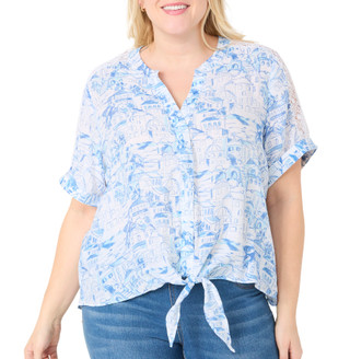 Thumbnail 1: Zac & Rachel Zac & Rachel Plus Short Sleeve Printed Tie Front Top 