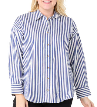 Thumbnail 1: INDUSTRY Industry Plus Long Sleeve Gold Striped Button Down Top 