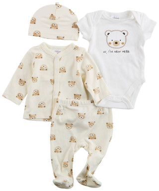 Thumbnail 1: PL Baby PL Baby Baby Boys 4 Pc Teddy Bear Footed Pants Set 