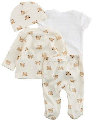 Thumbnail 2: PL Baby PL Baby Baby Boys 4 Pc Teddy Bear Footed Pants Set 