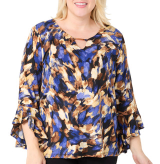 Thumbnail 1: Thomas & Olivia Thomas & Olivia Plus 3/4 Bell Sleeve Gold Bar Printed Top 