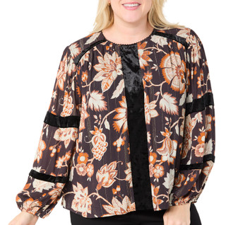 Thumbnail 1: ONE WORLD One World Plus Long Sleeve Printed Velvet Top 