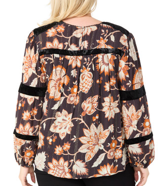 Thumbnail 2: ONE WORLD One World Plus Long Sleeve Printed Velvet Top 