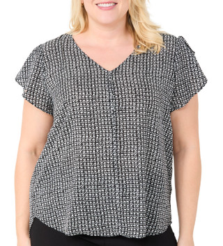 Thumbnail 1: Premise Premise Plus Short Sleeve Printed V Neck Top 