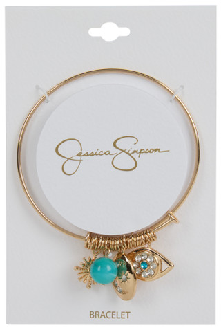 Thumbnail 1: Jessica Simpson Jessica Simpson Gold Evil Eye Charm Bangle Bracelet 