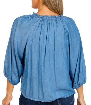 Thumbnail 2: Beach Lunch Lounge Beach Lunch Lounge Womens 3/4 Sleeve Buttoned Peasant Top 