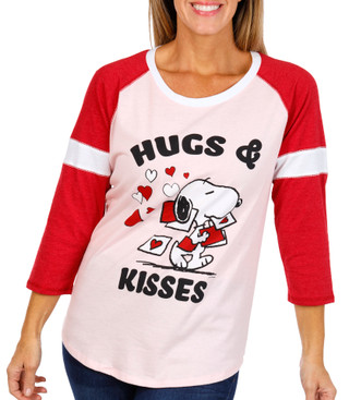 Thumbnail 1: Peanuts Peanuts Womens 3/4 Sleeve Snoopy Valentines Day Top 