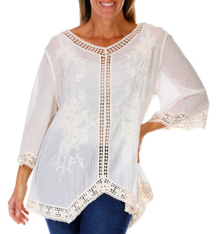 Thumbnail 1: LIV LOS ANGELES Liv Los Angeles Womens 3/4 Sleeve Embroidered Floral Top 