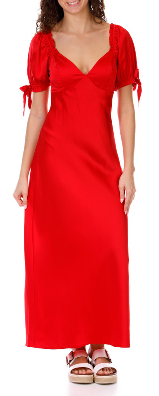 Thumbnail 1: Crystal Doll Crystal Doll Juniors Short Puff Sleeve Satin Midi Dress 