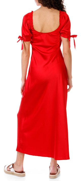Thumbnail 4: Crystal Doll Crystal Doll Juniors Short Puff Sleeve Satin Midi Dress 