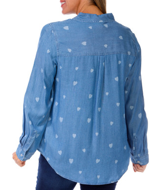 Thumbnail 2: Beach Lunch Lounge Beach Lunch Lounge Womens Long Sleeve Button Down Heart Top 