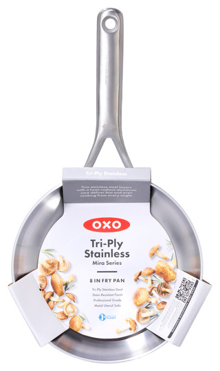 Thumbnail 1: OXO OXO 8 in Tri-Ply Stainless Mira Open Fry Pan 