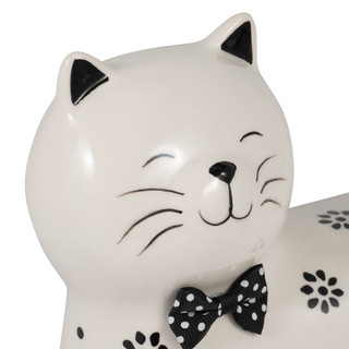 Thumbnail 2: Sagebrook Home Sagebrook Home White Stoneware Daisies Cat Figurine 