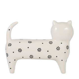 Thumbnail 4: Sagebrook Home Sagebrook Home White Stoneware Daisies Cat Figurine 