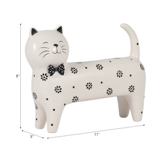 Thumbnail 7: Sagebrook Home Sagebrook Home White Stoneware Daisies Cat Figurine 