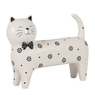 Thumbnail 1: Sagebrook Home Sagebrook Home White Stoneware Daisies Cat Figurine 