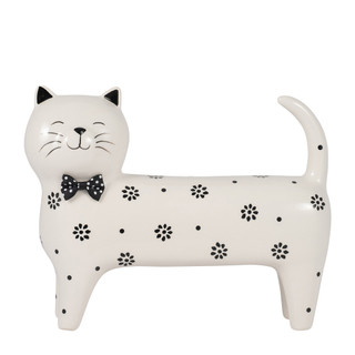 Thumbnail 8: Sagebrook Home Sagebrook Home White Stoneware Daisies Cat Figurine 