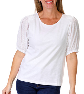 Thumbnail 1: Kaktus Kaktus Womens Short Eyelet Sleeve Crew Top 