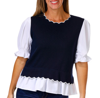 Thumbnail 1: Nanette Lepore Nanette Lepore Womens Short Sleeve Scallop Neck Sweater 