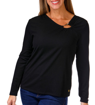 Thumbnail 1: ADRIENNE VITTADINI Adrienne Vittadini Womens Long Asymmetrical Ring Neck Top 