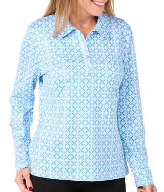 Thumbnail 2: Lillie Green Lillie Green Womens Active Polo Long Sleeve Print Top 