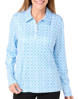 Thumbnail 1: Lillie Green Lillie Green Womens Active Polo Long Sleeve Print Top 